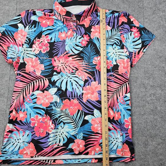 Good Good Golf Polo Shirt Mens 2XL Black Tropical Floral Performance Stretch - Picture 4 of 6
